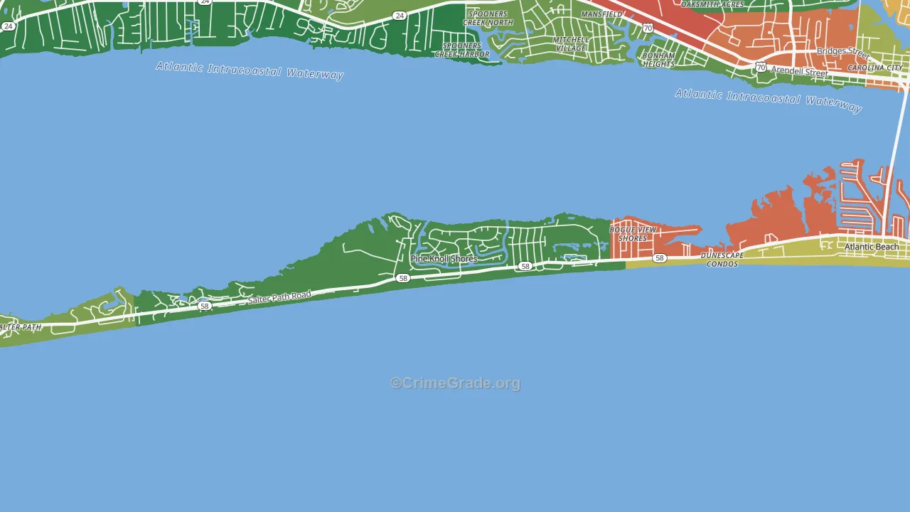 Pine Knoll Shores, NC Map of Theft Rates