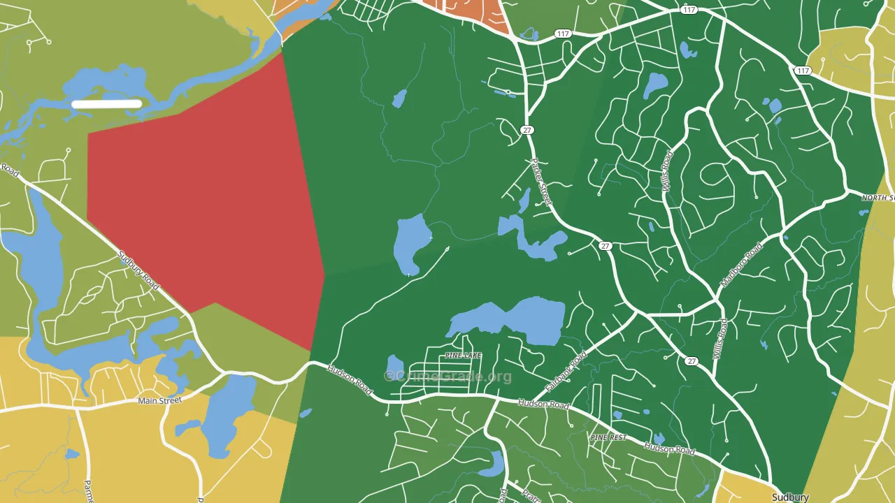 Pine Lake, MA Map of Theft Rates