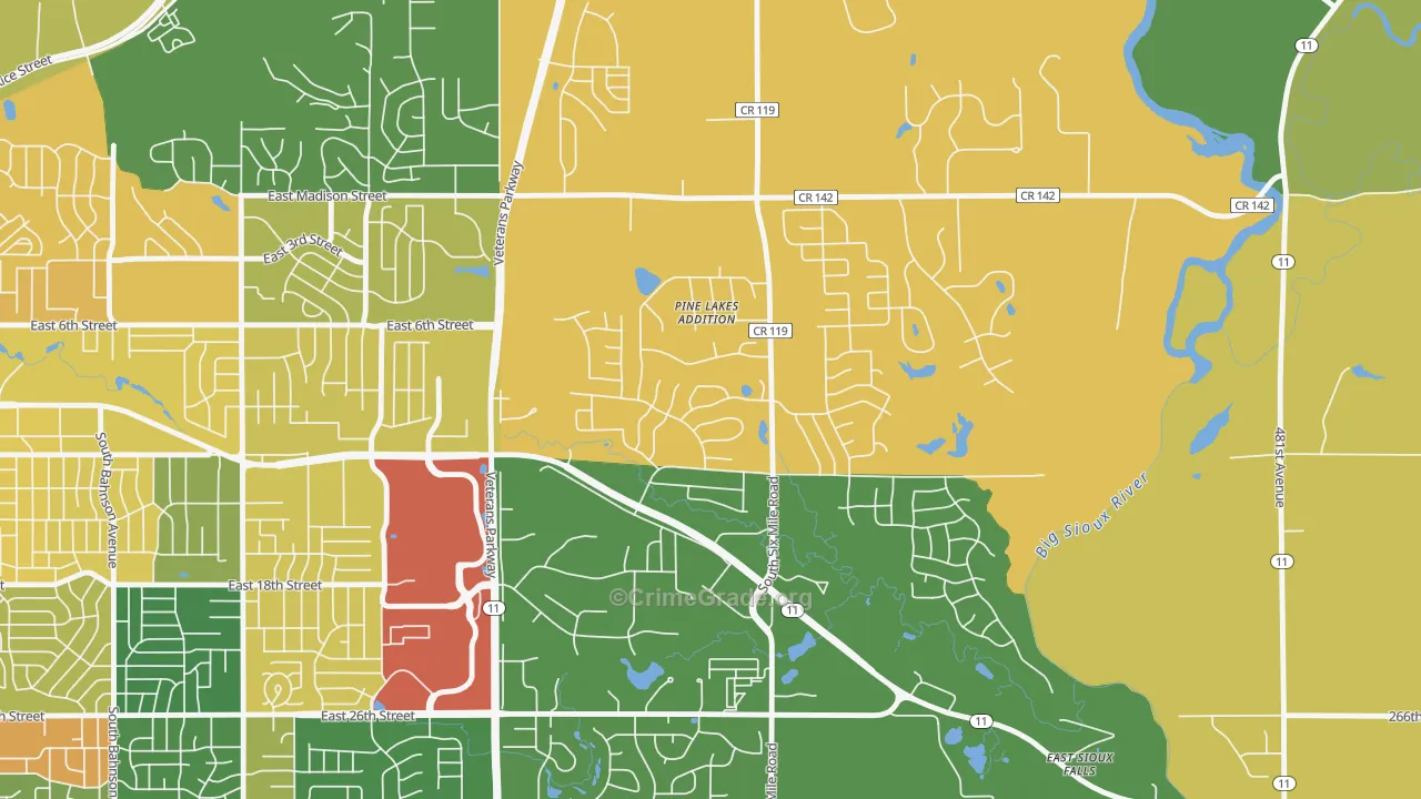 Pine Lakes Addition, SD Map of Theft Rates