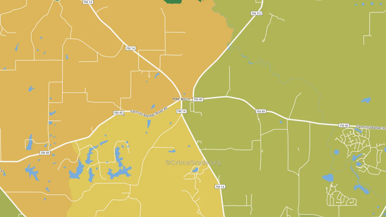 Pine Mills, TX Map of Theft Rates