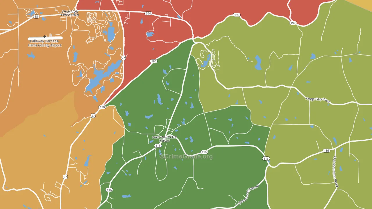 Pine Mountain Valley, GA Map of Theft Rates