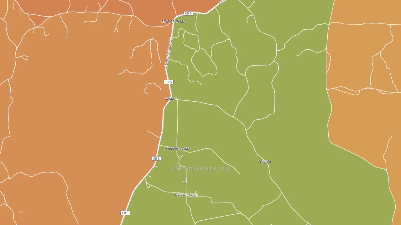Pine Orchard, AL Map of Theft Rates