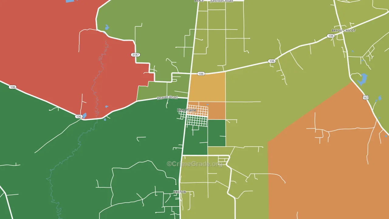 Pine Prairie, LA Map of Theft Rates