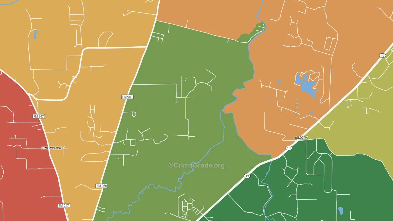 Pine Prairie, TX Map of Theft Rates