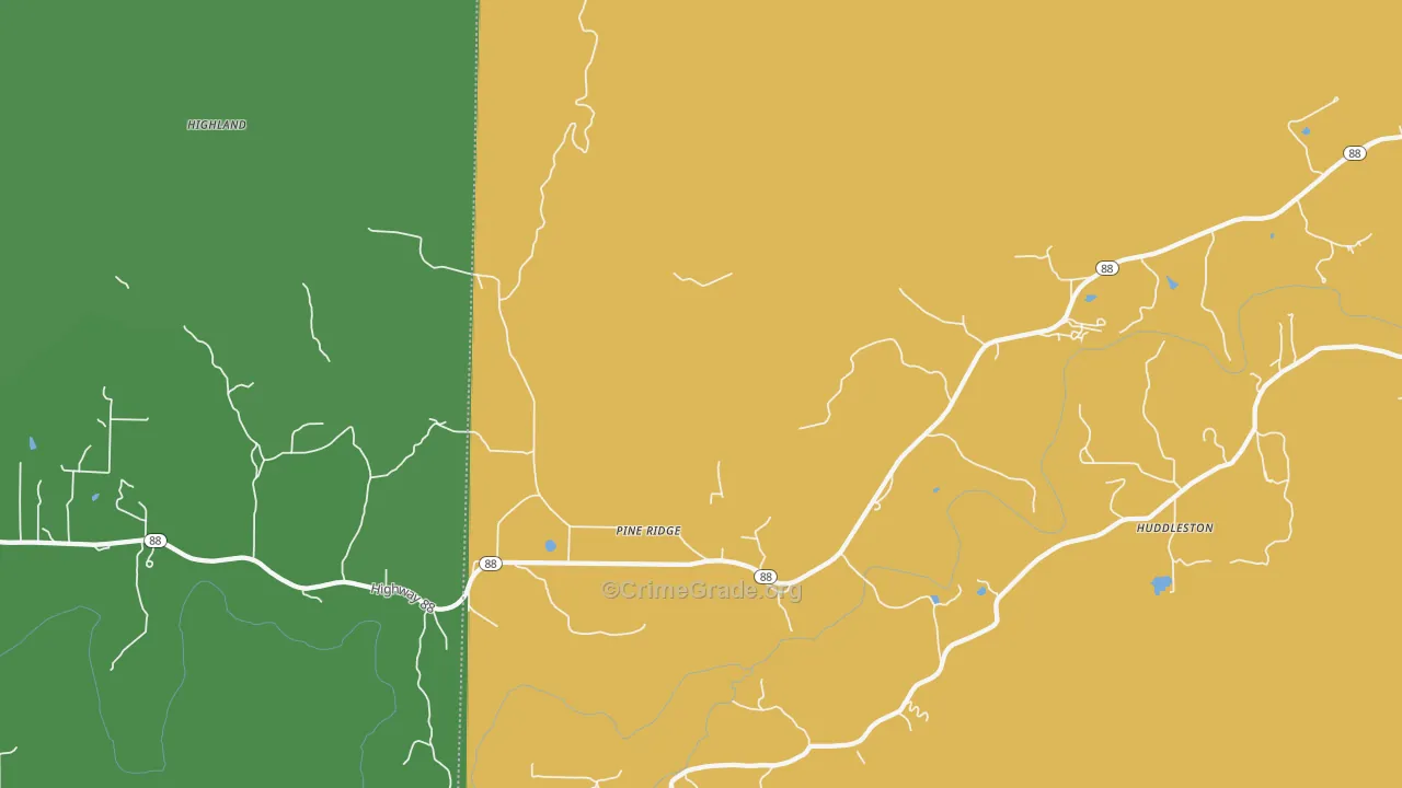 Pine Ridge, AR Map of Theft Rates