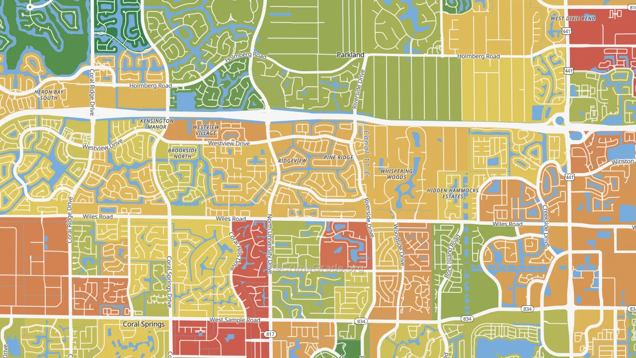 Pine Ridge, Coral Springs, FL Map of Theft Rates