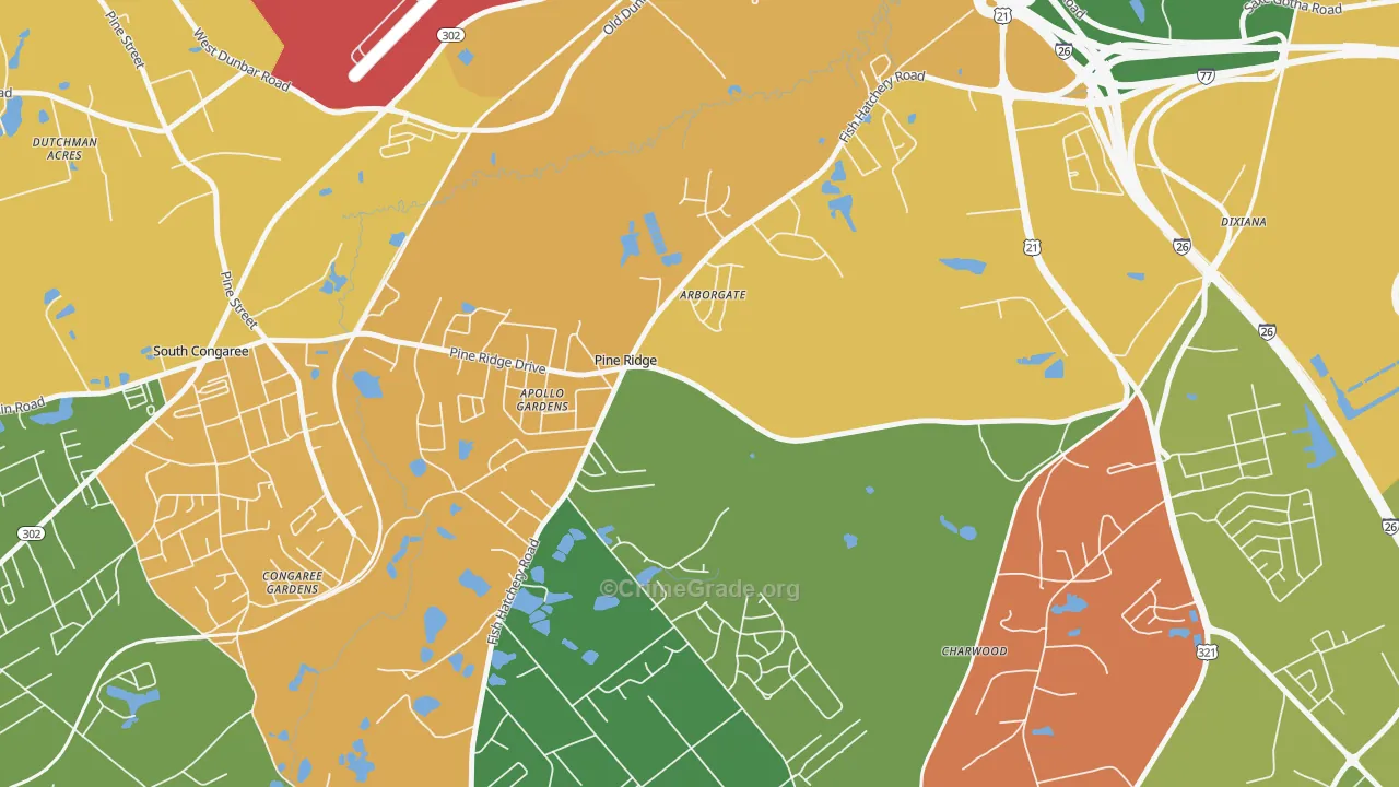 Pine Ridge, SC Map of Theft Rates