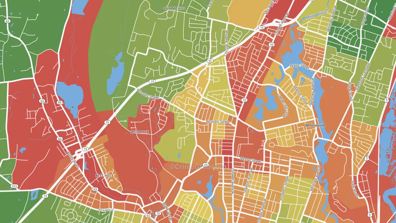 Pine Rock, Hamden, CT Map of Theft Rates