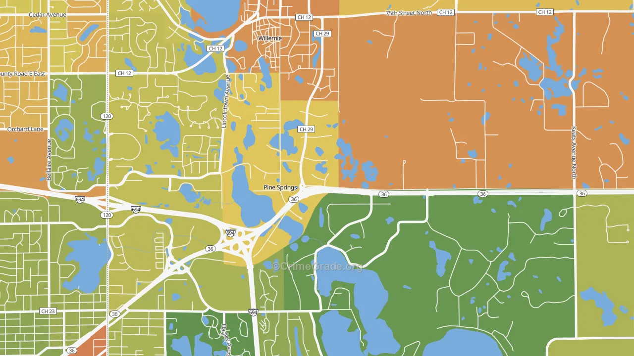 Pine Springs, MN Map of Theft Rates
