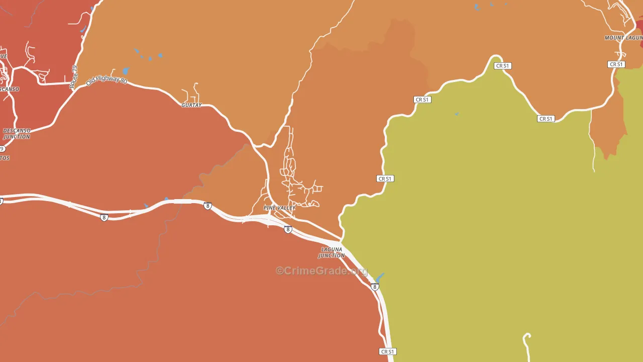 Pine Valley, CA Map of Theft Rates