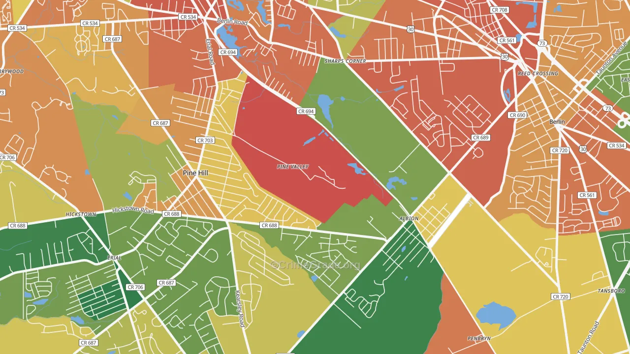Pine Valley, NJ Map of Theft Rates