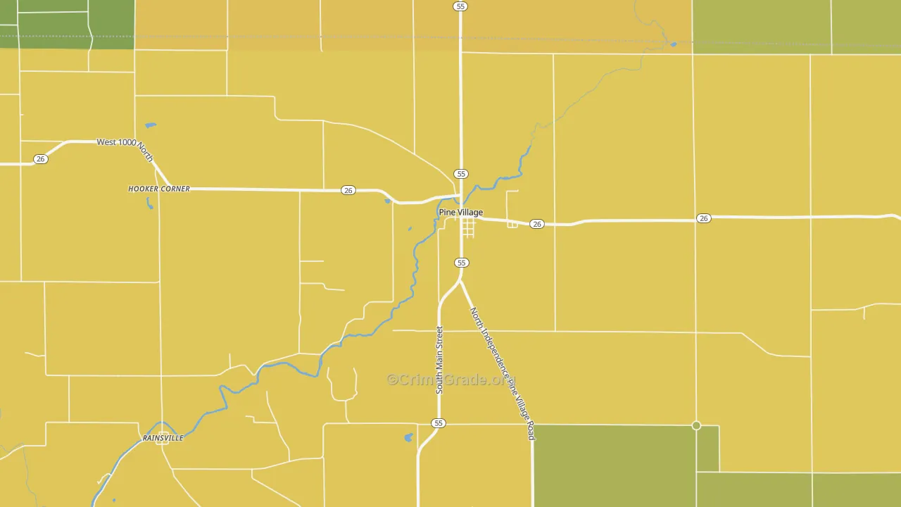 Pine Village, IN Map of Theft Rates