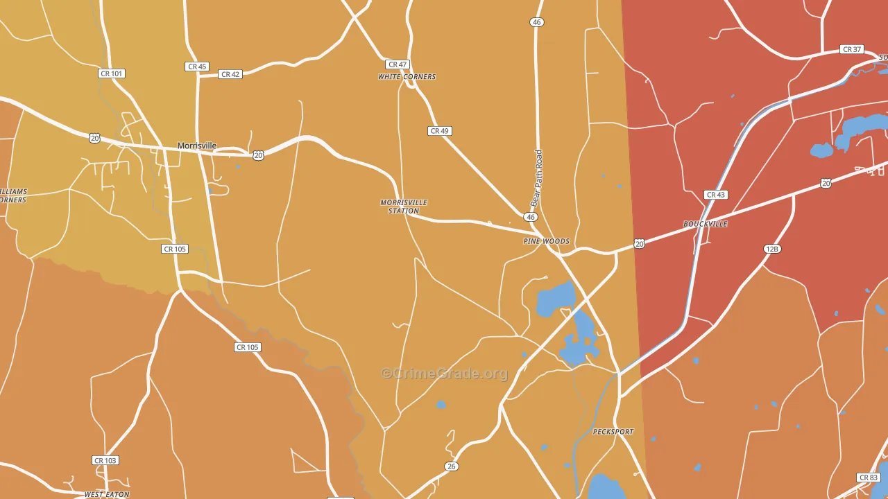 Pine Woods, NY Map of Theft Rates