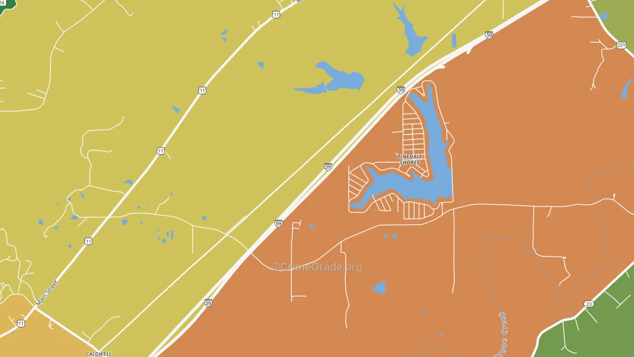 Pinedale Shores, AL Map of Theft Rates