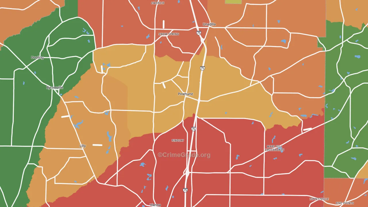 Pinehurst, GA Map of Theft Rates
