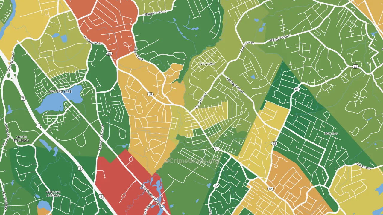 Pinehurst, MA Map of Theft Rates