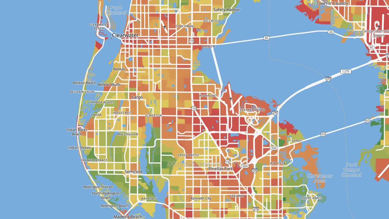 Pinellas County, FL Map of Theft Rates