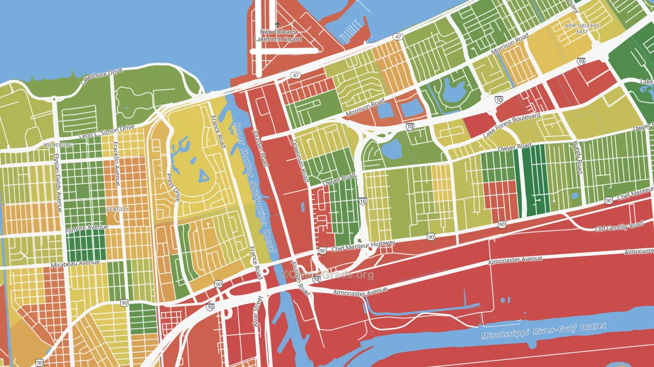 Pines Village, New Orleans, LA Map of Theft Rates
