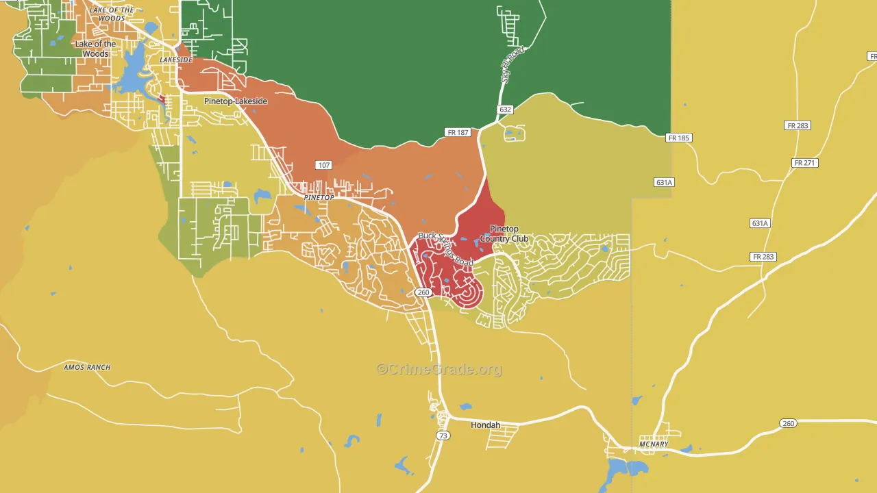 Pinetop, AZ Map of Theft Rates