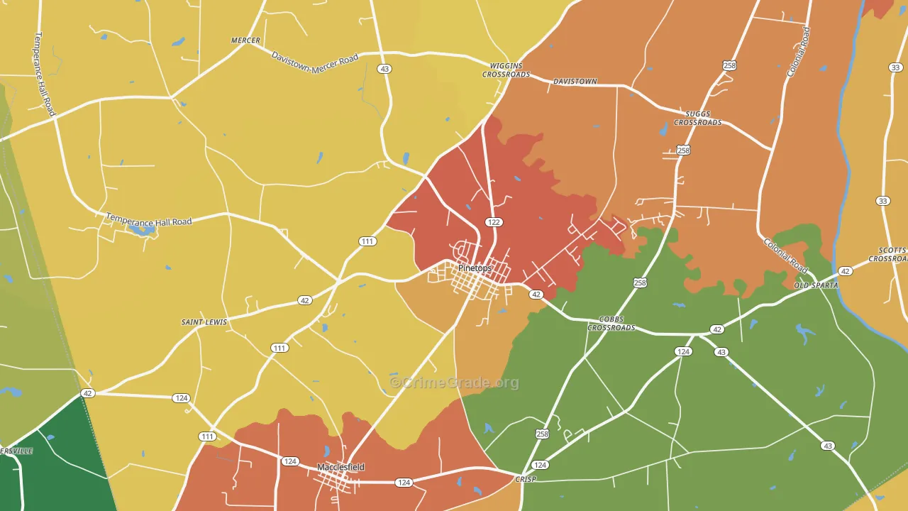Pinetops, NC Map of Theft Rates