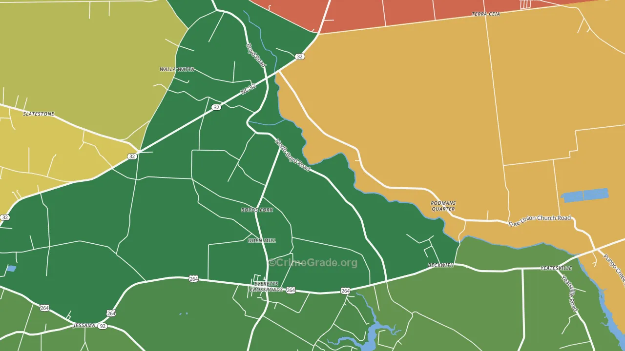 Pinetown, NC Map of Theft Rates