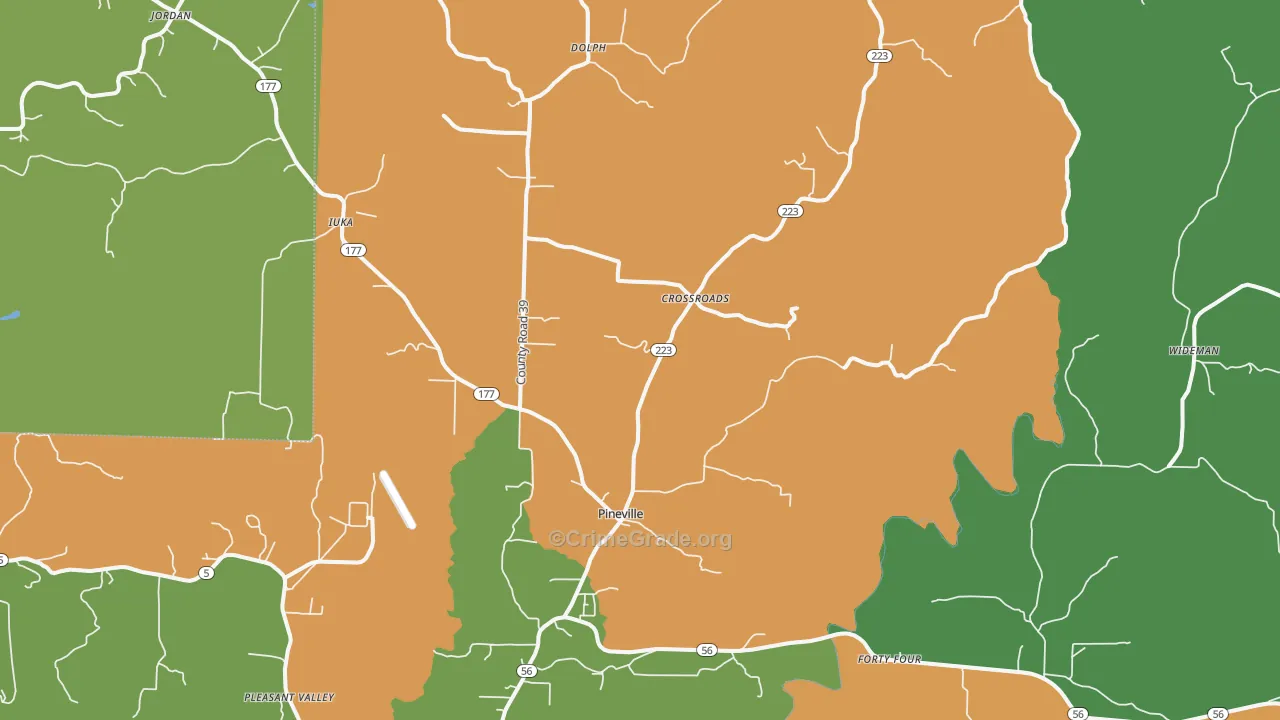 Pineville, AR Map of Theft Rates