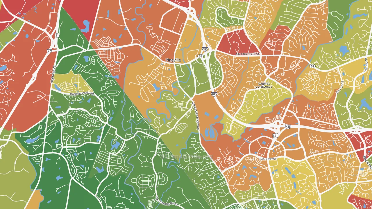 Pineville, NC Map of Theft Rates
