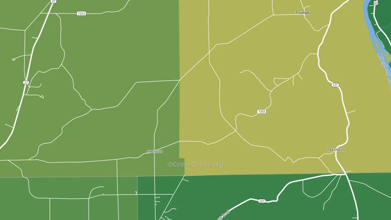 Pineville, PA Map of Theft Rates