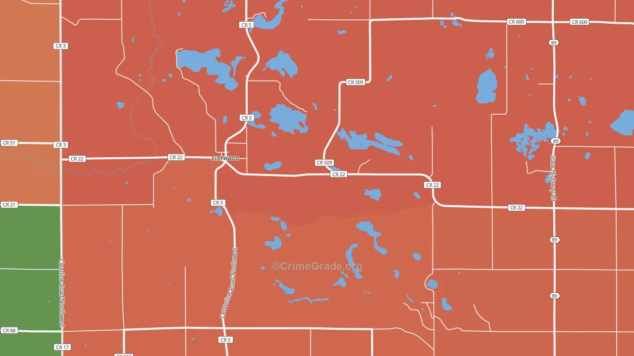 Pinewood, MN Map of Theft Rates