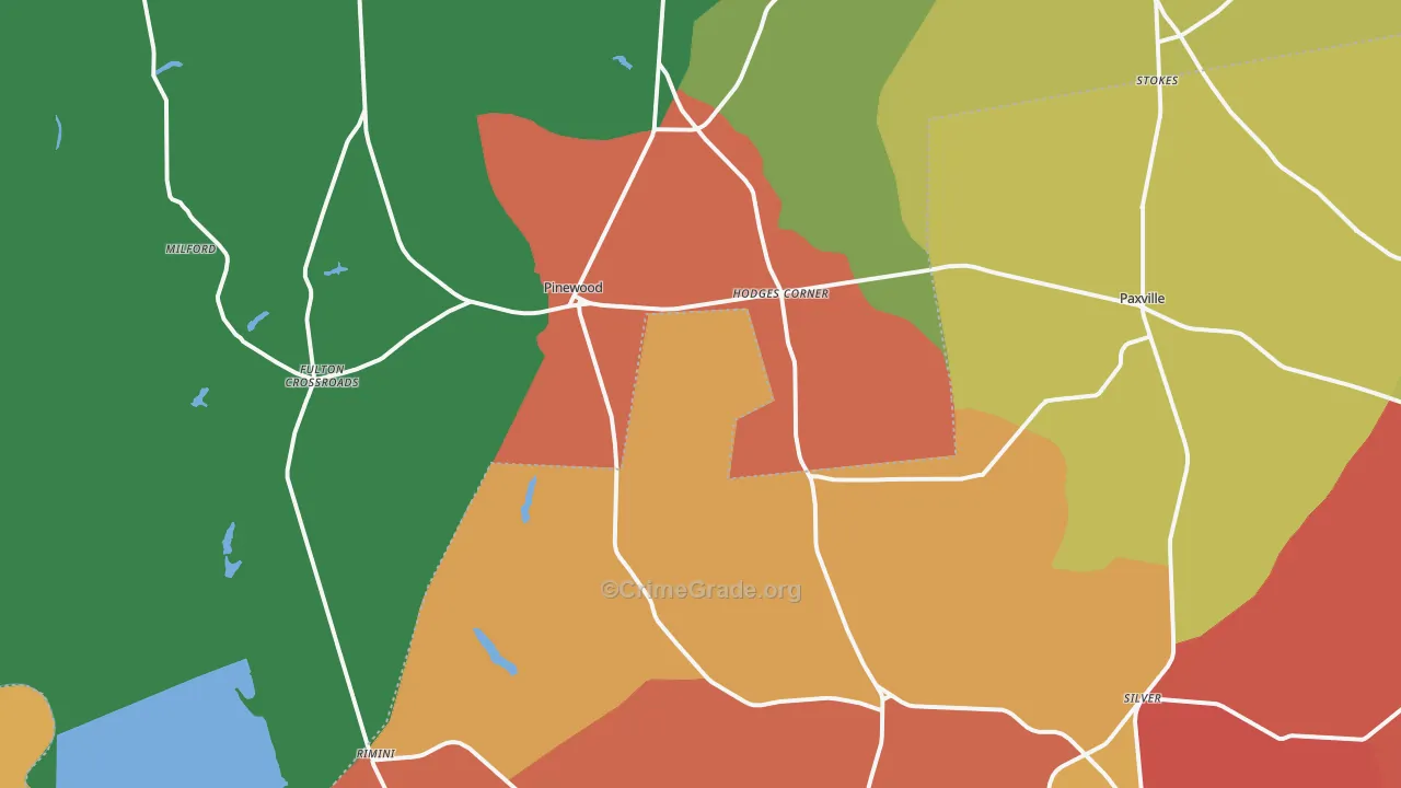 Pinewood, SC Map of Theft Rates