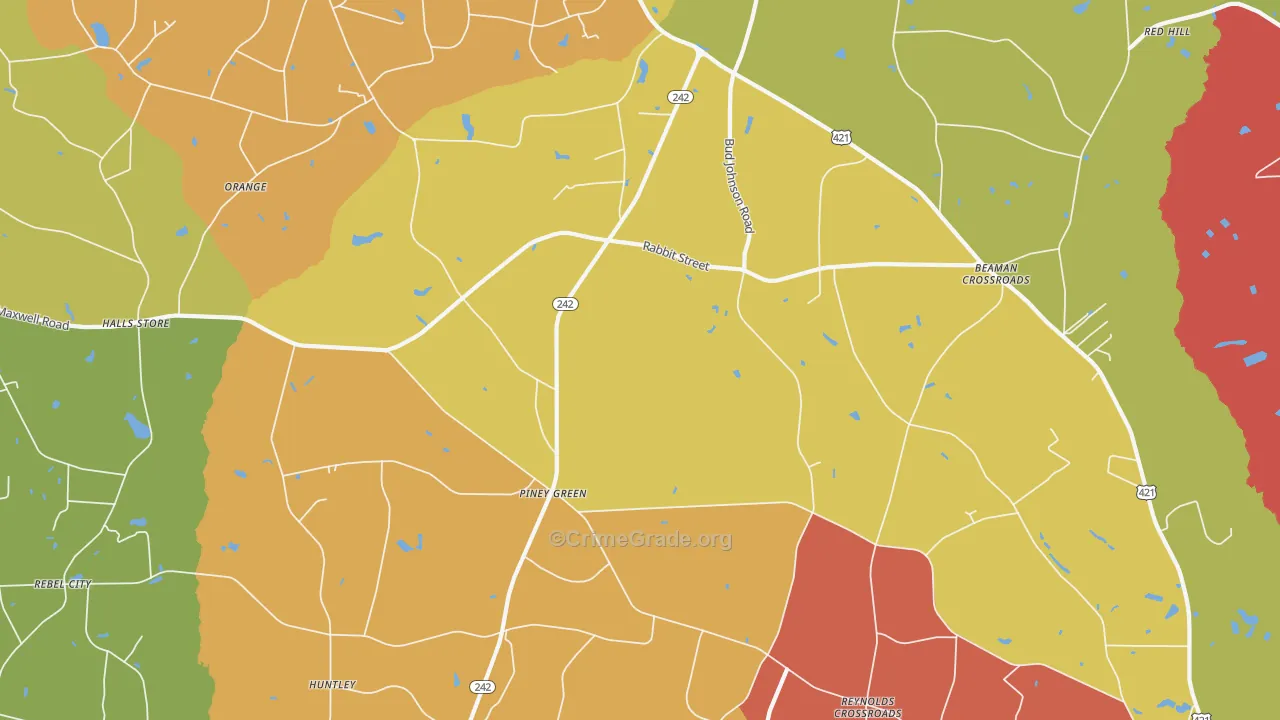 Piney Green, NC Map of Theft Rates