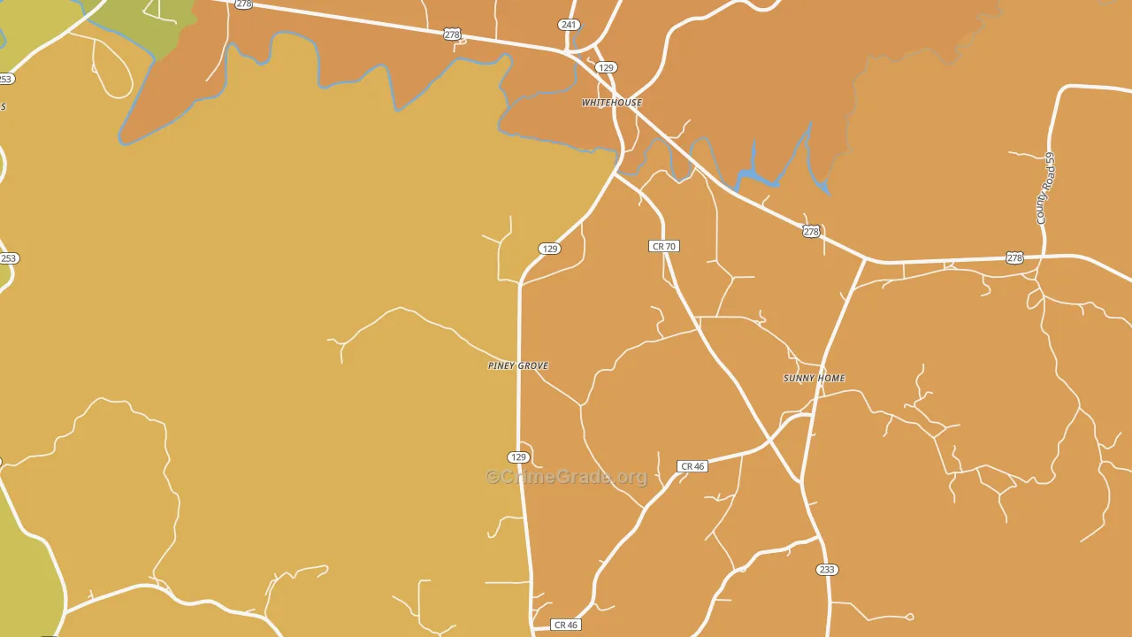 Piney Grove, AL Map of Theft Rates
