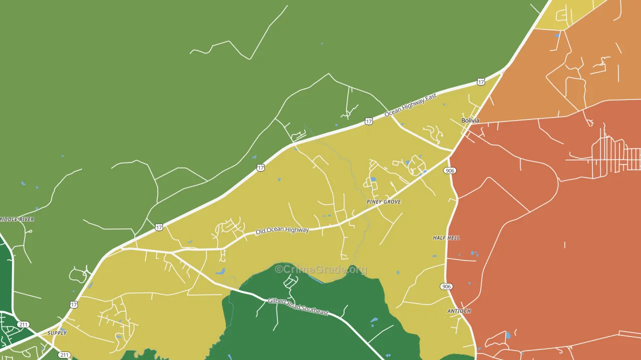 Piney Grove, NC Map of Theft Rates