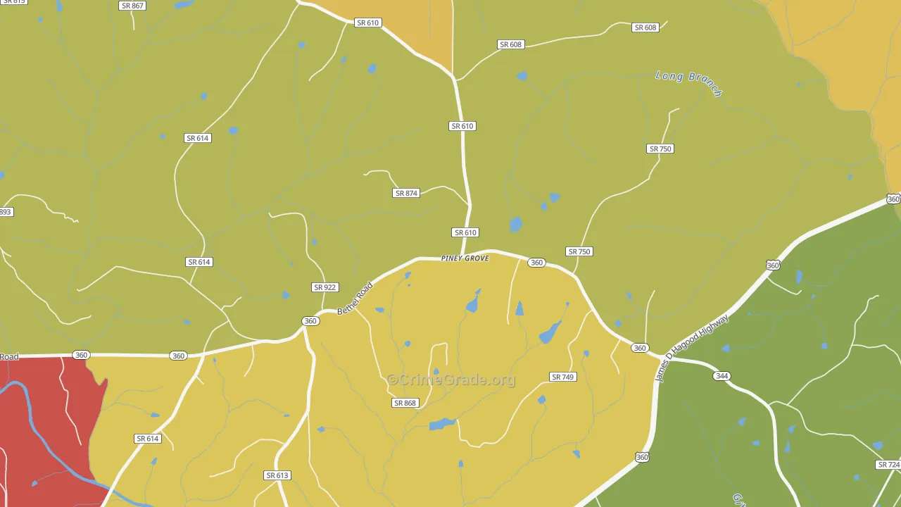 Piney Grove, VA Map of Theft Rates