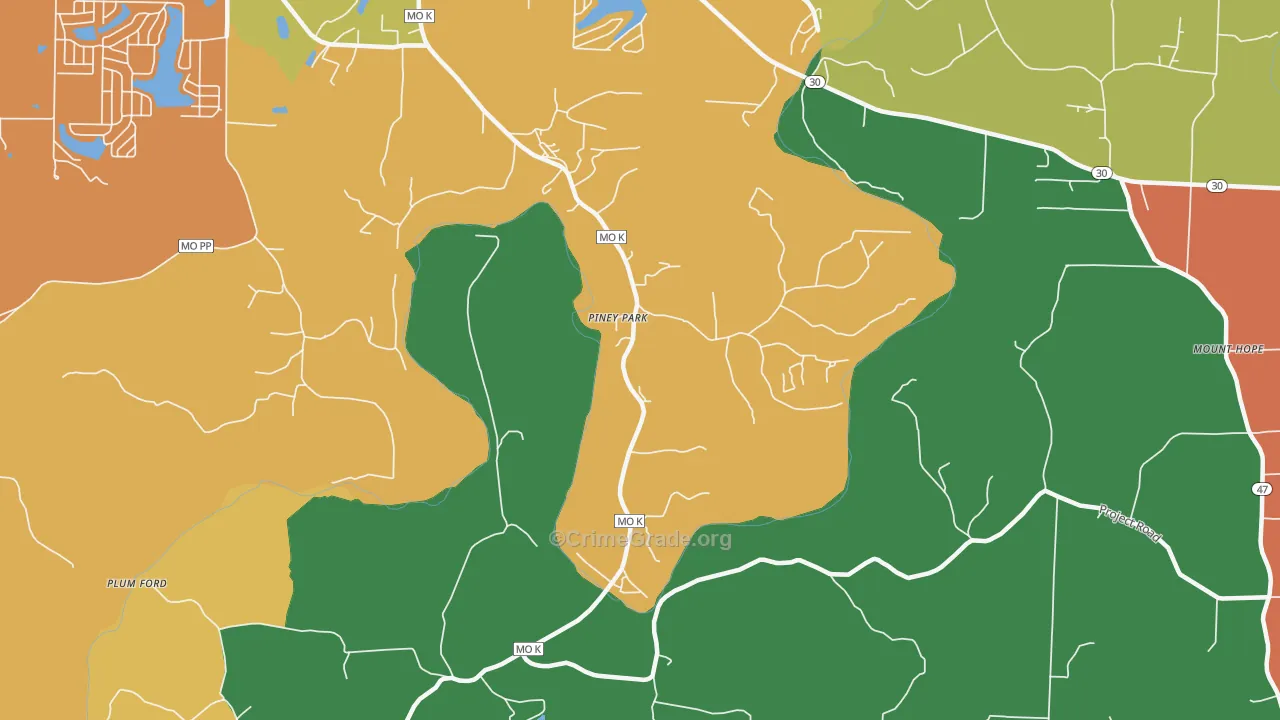 Piney Park, MO Map of Theft Rates