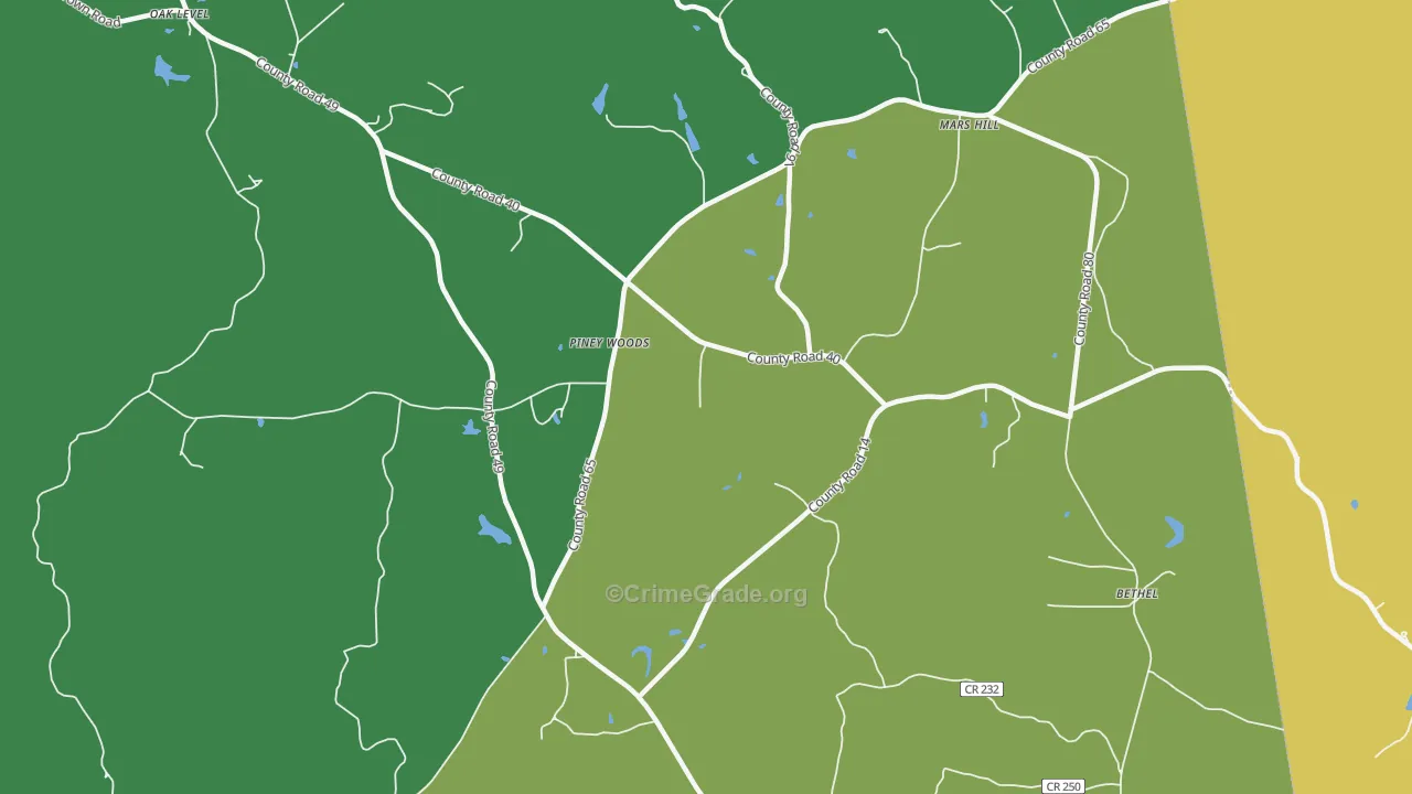 Piney Woods, AL Map of Theft Rates