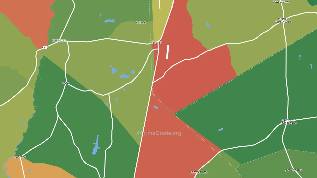 Pink Hill, NC Map of Theft Rates