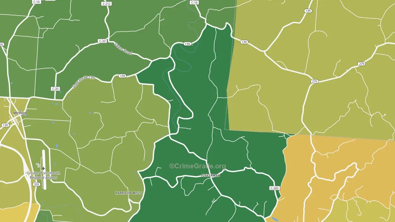 Pinkerman, OH Map of Theft Rates