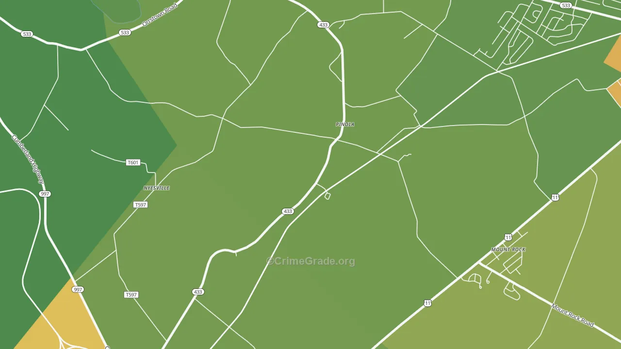 Pinola, PA Map of Theft Rates
