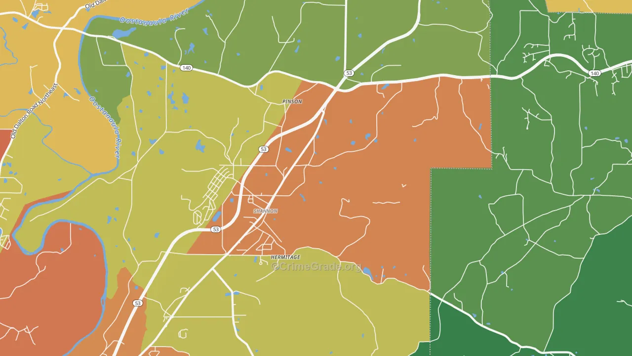 Pinson, GA Map of Theft Rates