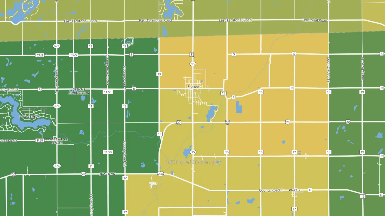 Pioneer, OH Map of Theft Rates