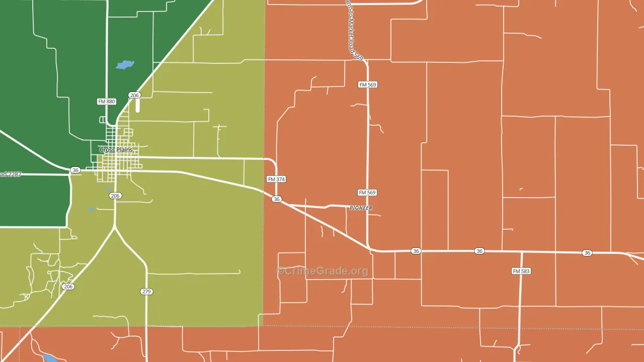 Pioneer, TX Map of Theft Rates