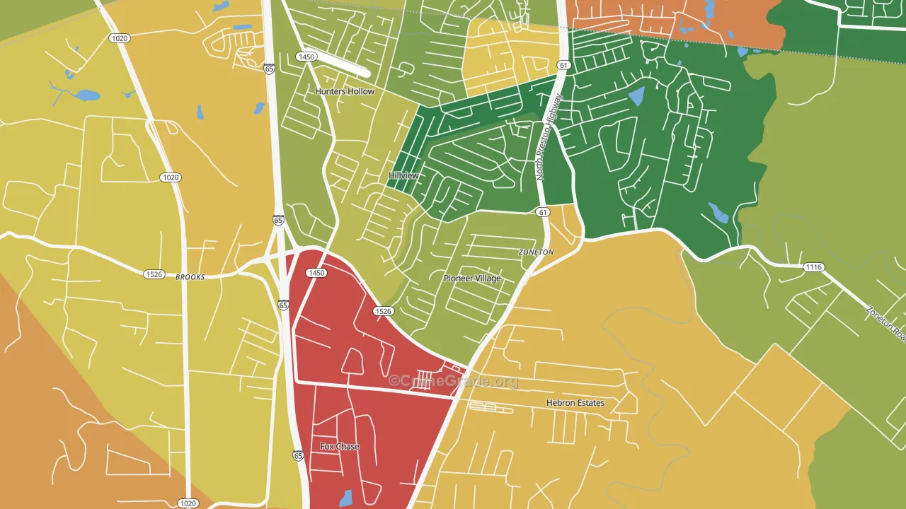 Pioneer Village, KY Map of Theft Rates