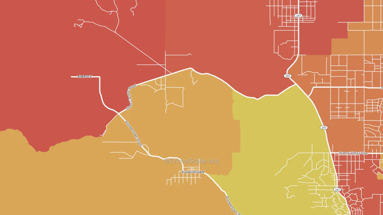 Pioneertown, CA Map of Theft Rates