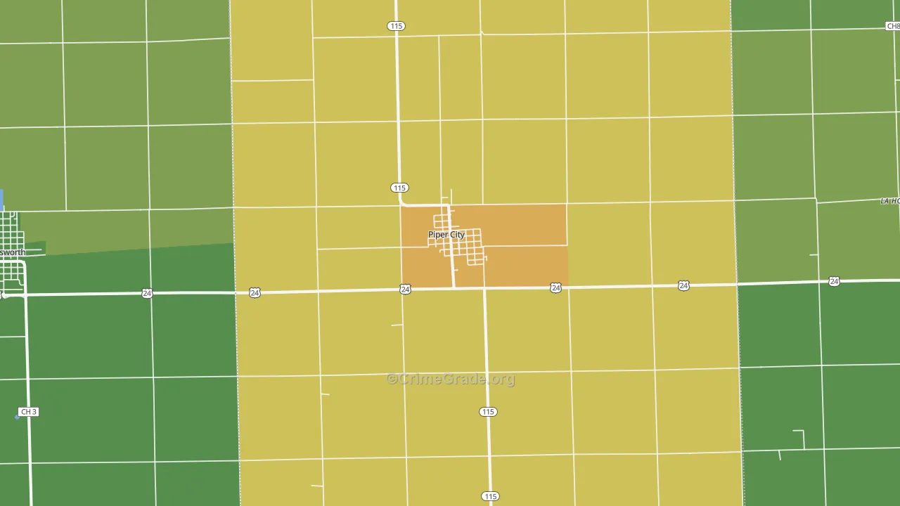 Piper City, IL Map of Theft Rates