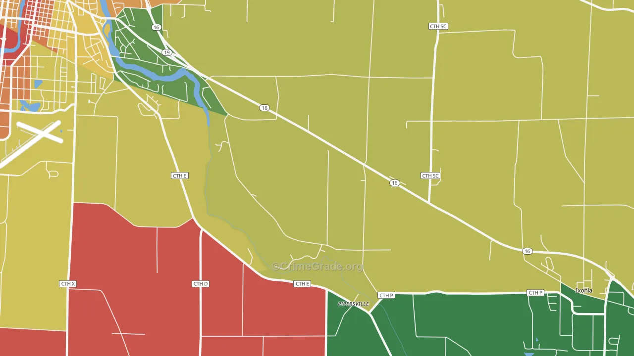 Pipersville, WI Map of Theft Rates