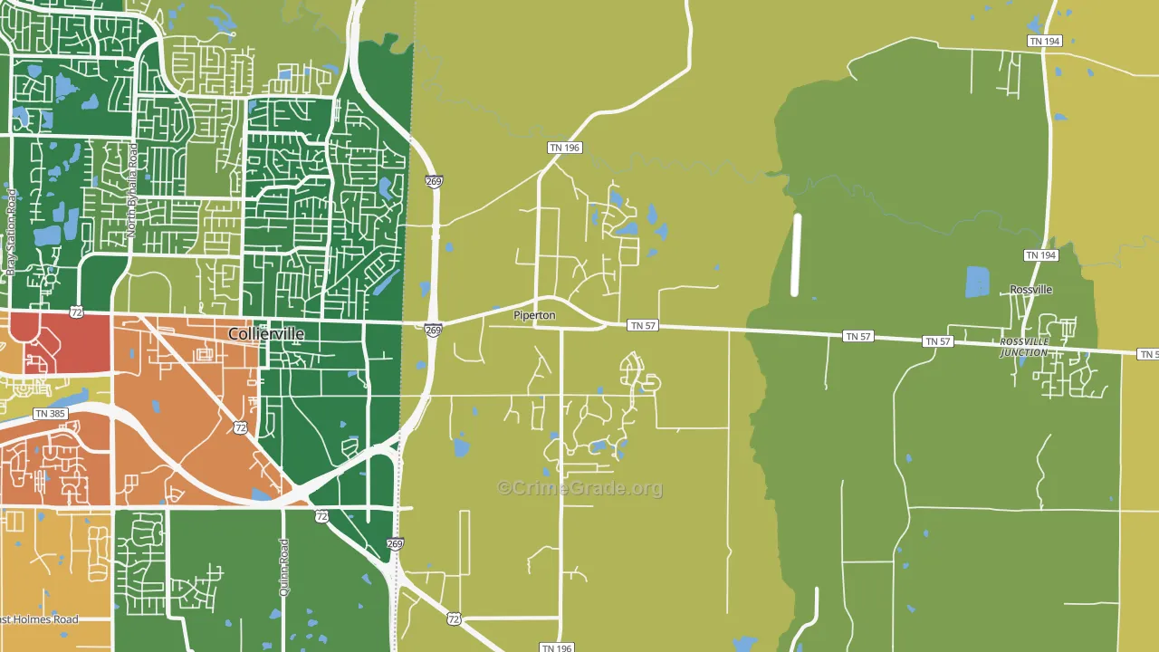 Piperton, TN Map of Theft Rates