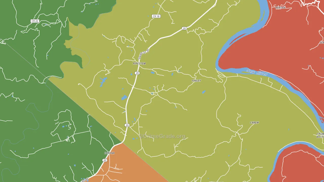 Pipestem, WV Map of Theft Rates