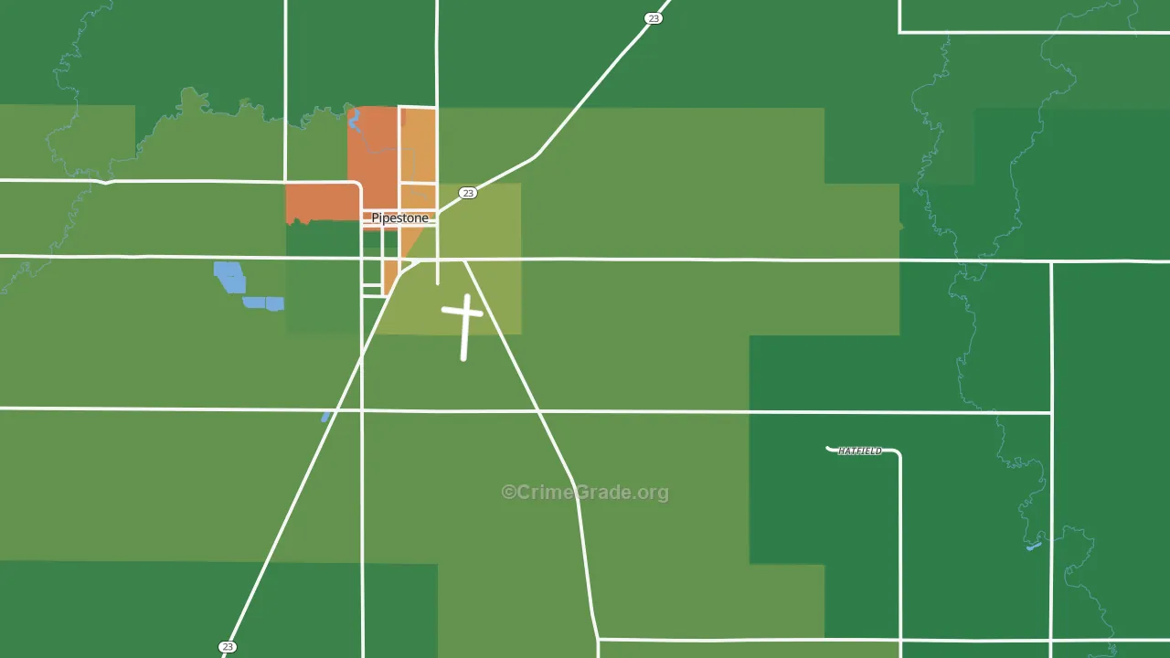 Pipestone County, MN Map of Theft Rates