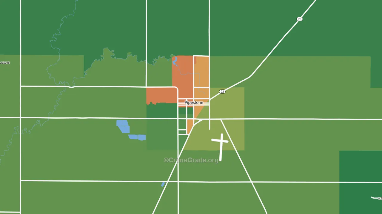Pipestone, MN Map of Theft Rates